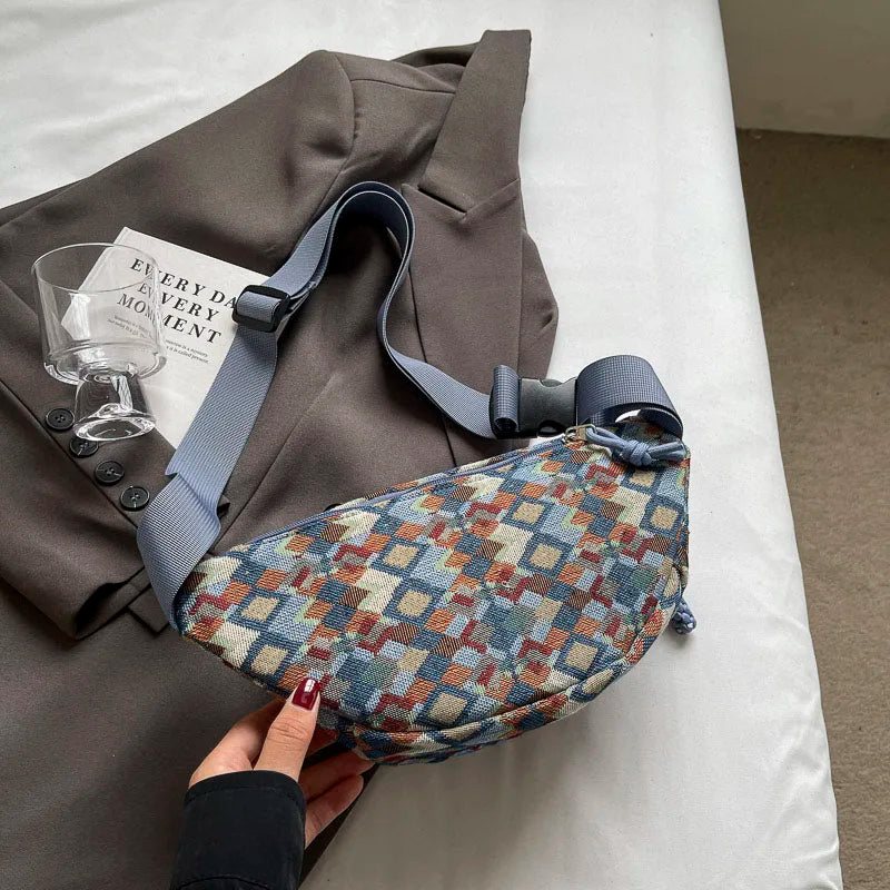 Geometrische Crossbody Bananentas – Stijlvolle Heuptas met Uniek Patroon