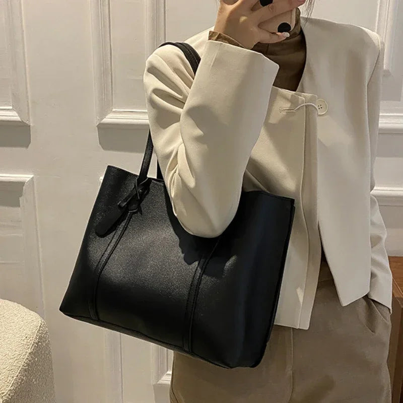 Leren Tote Bag Dames – Grote PU Leren Schoudertas | Vintage Handtas voor Werk en Dagelijks Gebruik