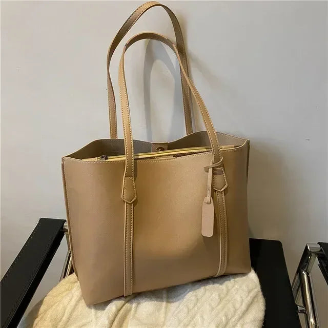Leren Tote Bag Dames – Grote PU Leren Schoudertas | Vintage Handtas voor Werk en Dagelijks Gebruik