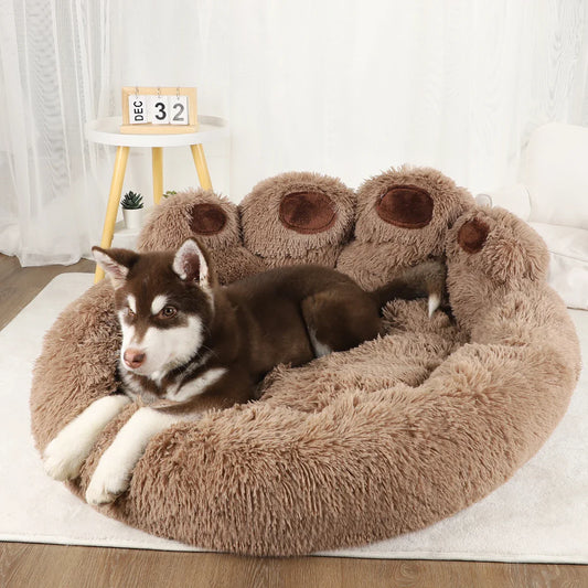 Hondenbed Pootafdruk – Fluffy Rond Ligbed met Anti-Slip Bodem voor Honden en Katten
