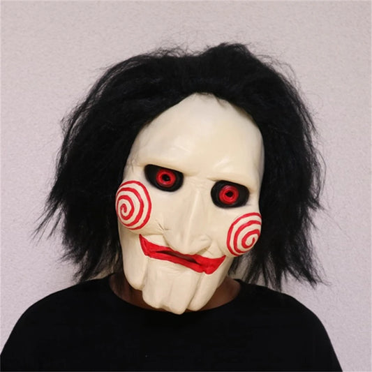 Billy The Puppet Mask – Griezelig Halloween Masker met Rode Wangen & Zwart Haar