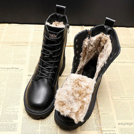 Dames Veterlaarzen met Warme Bontvoering – Zwarte Winterboots
