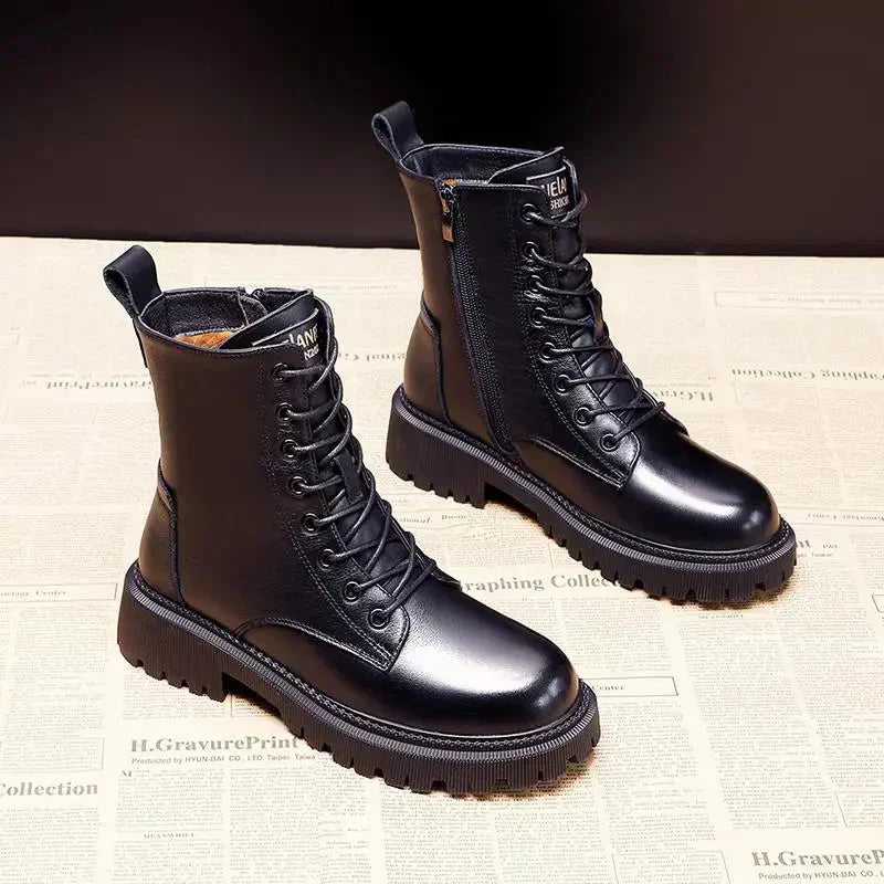 Dames Veterlaarzen met Warme Bontvoering – Zwarte Winterboots