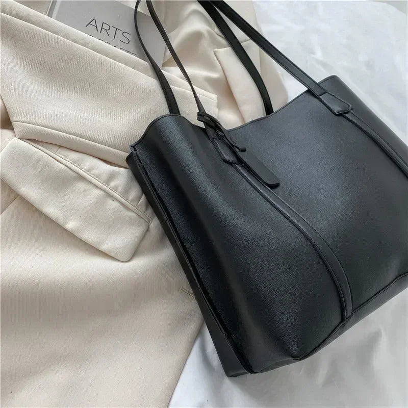 Leren Tote Bag Dames – Grote PU Leren Schoudertas | Vintage Handtas voor Werk en Dagelijks Gebruik