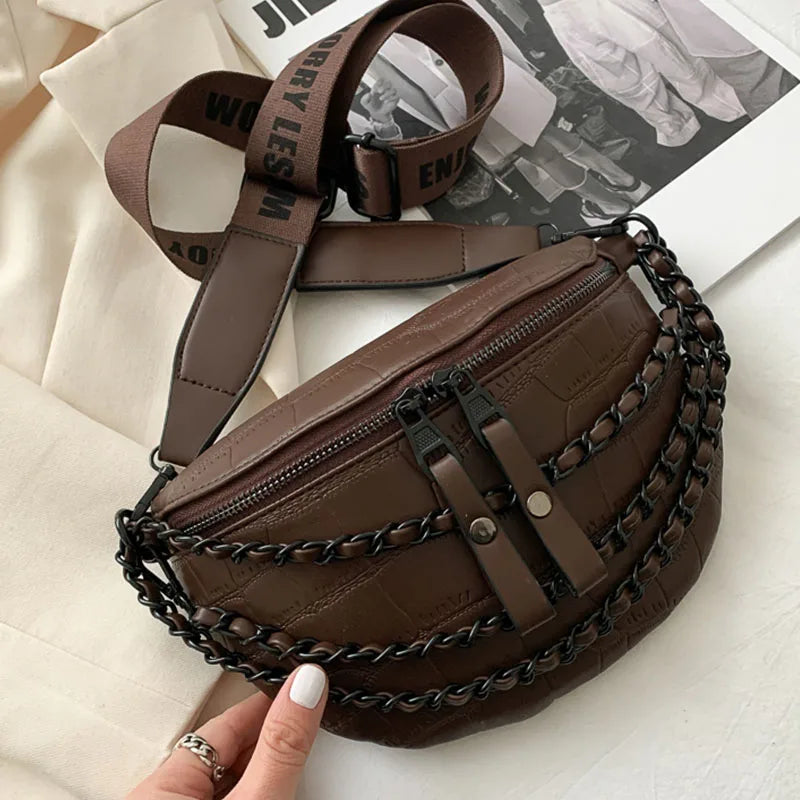 Trendy Crossbody Heuptas – Zwarte Schoudertas met Gevlochten Detail & Verstelbare Band