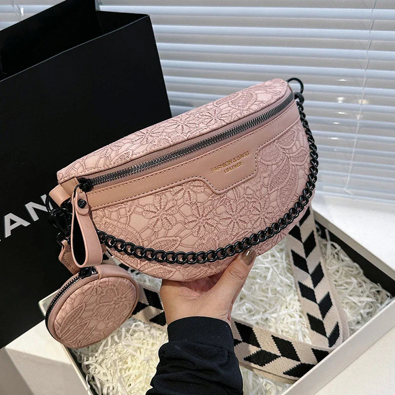 Trendy Crossbody Schoudertas – Fashion Heuptas met Ketting & Extra Pouch