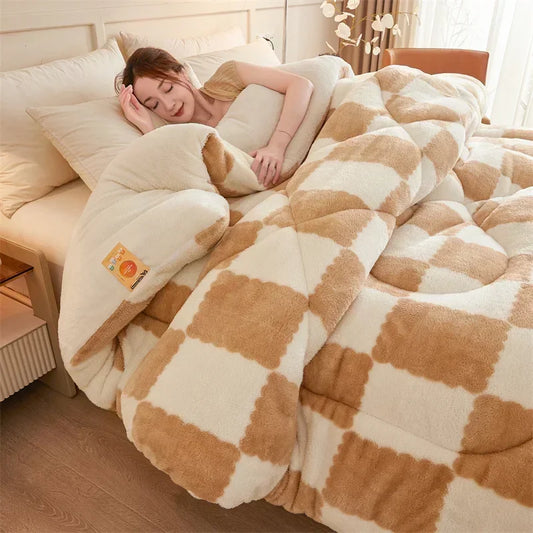 Geruite Winterdeken – Zachte Fleece Plaid in Warm Blokpatroon