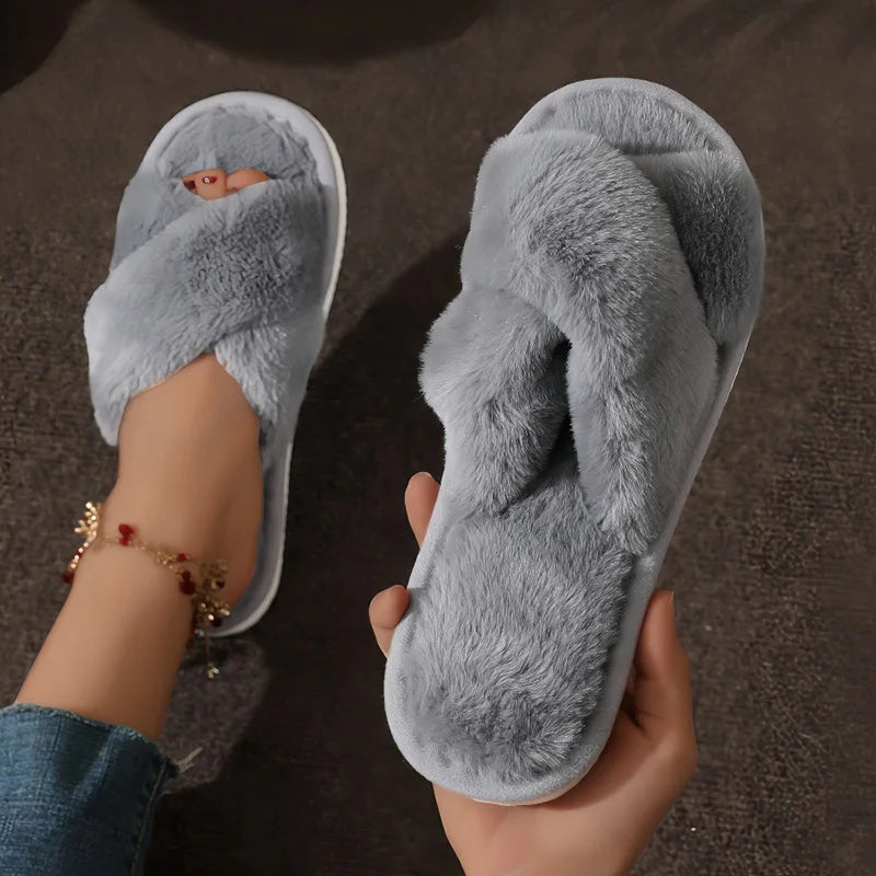 Dames Pantoffels met Open Teen – Comfortabele Huisschoenen met Kruisband Design