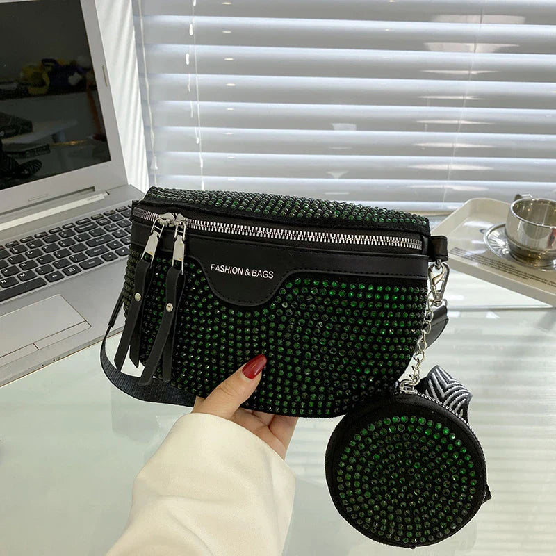 Chique Crossbody Heuptas met Studs – Luxe Schoudertas met Extra Pouch