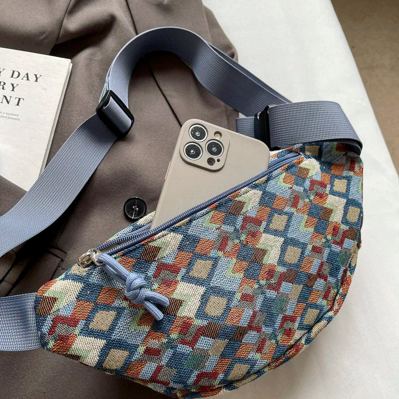Geometrische Crossbody Bananentas – Stijlvolle Heuptas met Uniek Patroon