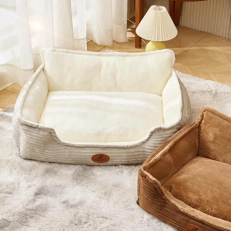 Corduroy Hondenmand & Kattenmand – Zachte Fluffy Huisdiermand met Hoge Randen