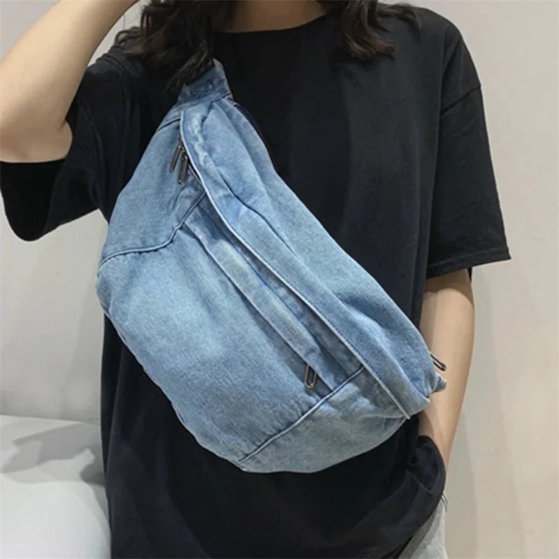 Denim Heuptas β Stoere Crossbody Tas van Spijkerstof met Ruim Vak