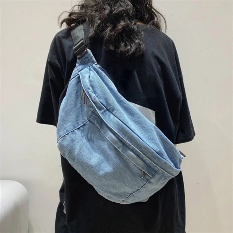 Denim Heuptas β Stoere Crossbody Tas van Spijkerstof met Ruim Vak