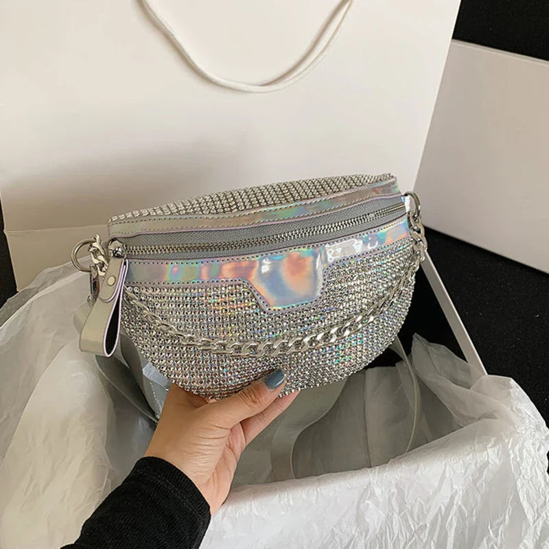 Glitter Schoudertas & Heuptas โ Zilver | Dames Crossbody Bag