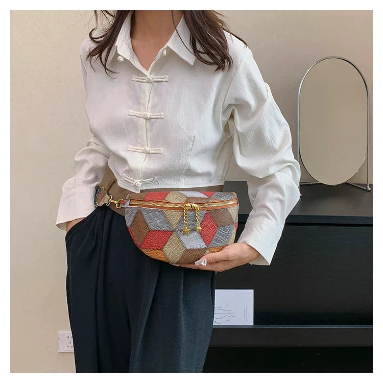 Kleurrijke Patchwork Crossbody Heuptas – Trendy Schoudertas met Uniek Design