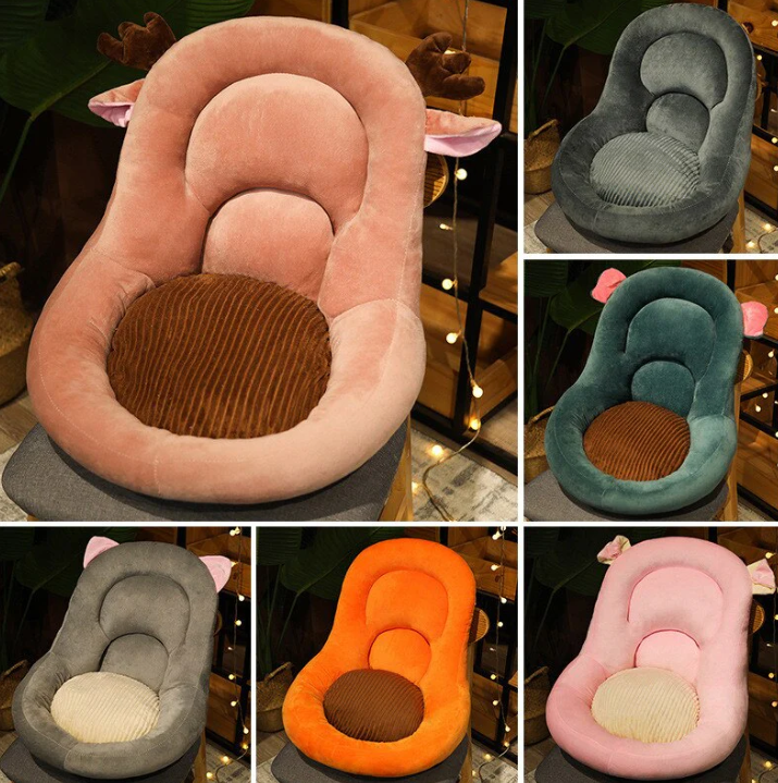 Pluche Stoelkussen met Dierendesign – Ergonomisch Zitkussen met Rugsteun – Verschillende Kleuren