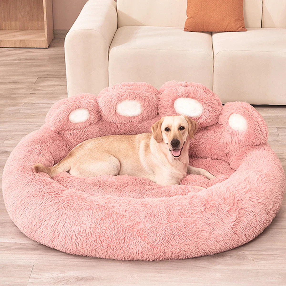 Hondenbed Pootafdruk – Fluffy Rond Ligbed met Anti-Slip Bodem voor Honden en Katten