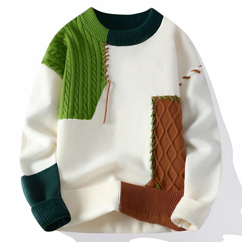 Patchwork Gebreide Trui Dames – Kleurblok Sweater met Uniek Design