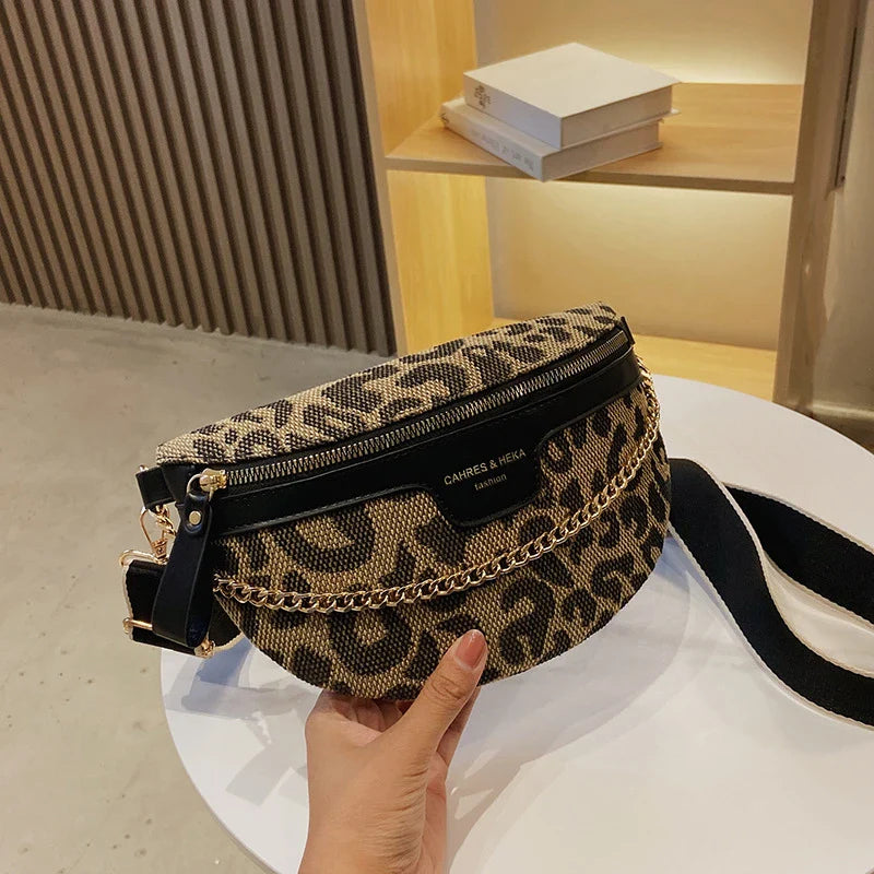 Leopard Crossbody & Heuptas met Gouden Ketting – Panterprint – Trendy & Verstelbare Band