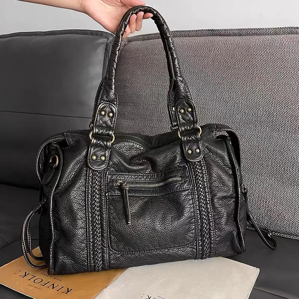 Luxe Zwarte Leren Handtas Dames – Tijdloos Design & Ruime Schoudertas