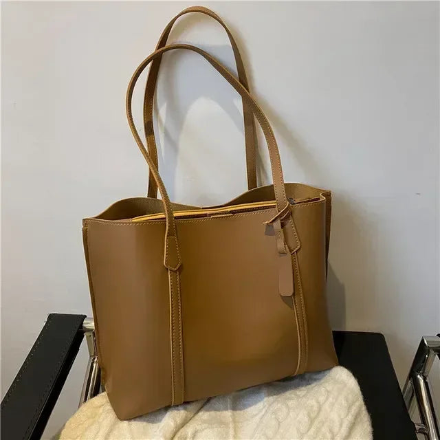 Leren Tote Bag Dames – Grote PU Leren Schoudertas | Vintage Handtas voor Werk en Dagelijks Gebruik