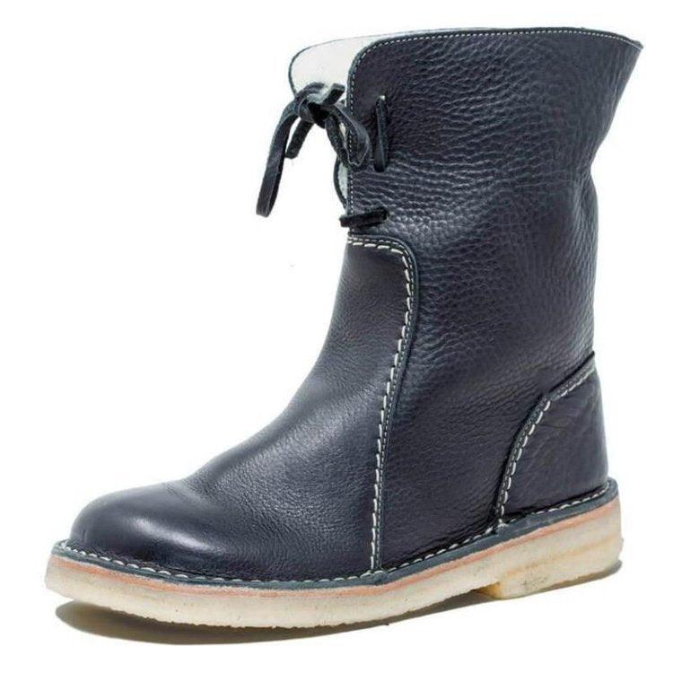 Dames Leren Winterlaarzen met Bontvoering – Warme Halfhoge Boots