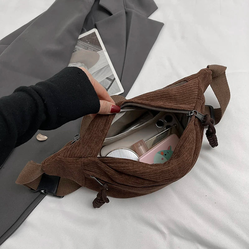 Bruine Corduroy Crossbody Tas – Stijlvol, Praktisch & Comfortabel