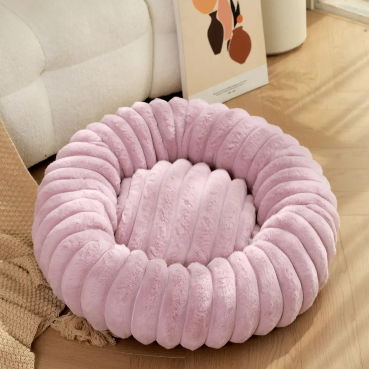 Corduroy Donut Hondenmand & Kattenmand – Zachte Fluffy Huisdiermand