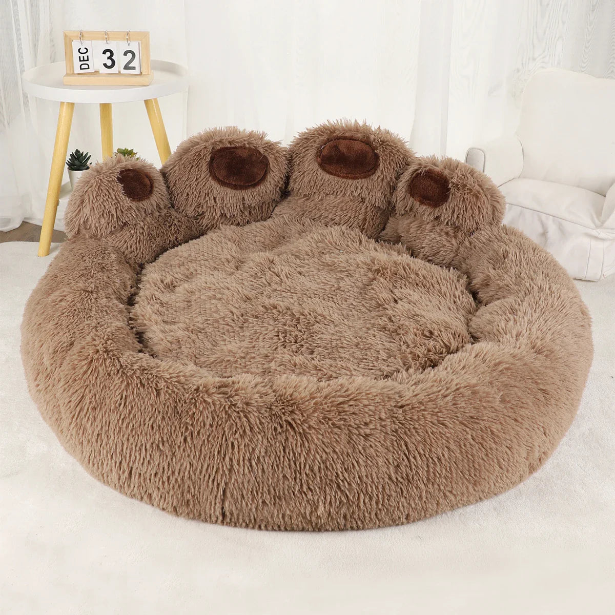 Hondenbed Pootafdruk – Fluffy Rond Ligbed met Anti-Slip Bodem voor Honden en Katten