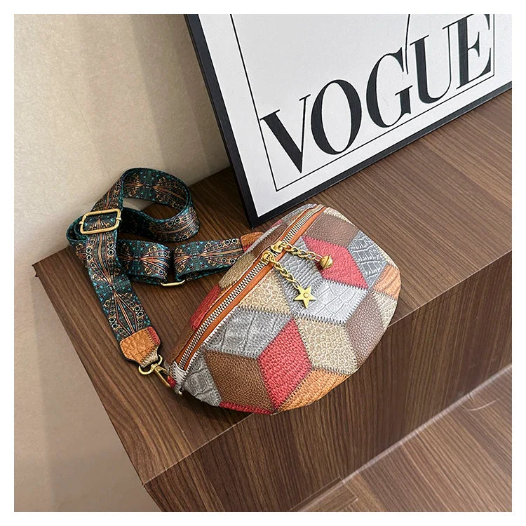 Kleurrijke Patchwork Crossbody Heuptas – Trendy Schoudertas met Uniek Design