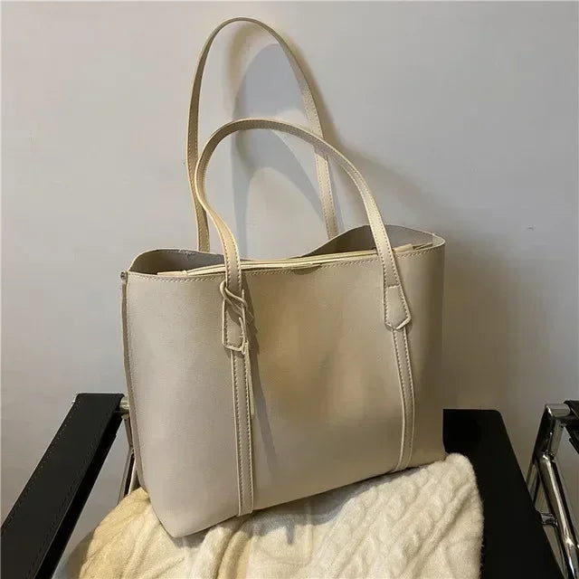 Leren Tote Bag Dames – Grote PU Leren Schoudertas | Vintage Handtas voor Werk en Dagelijks Gebruik