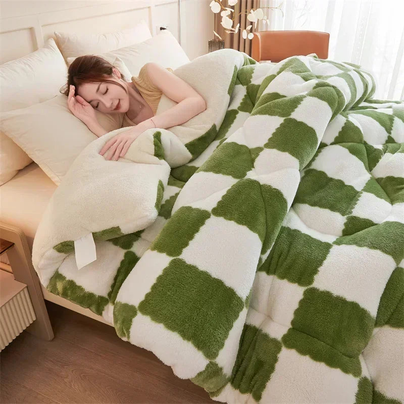 Geruite Winterdeken – Zachte Fleece Plaid in Warm Blokpatroon