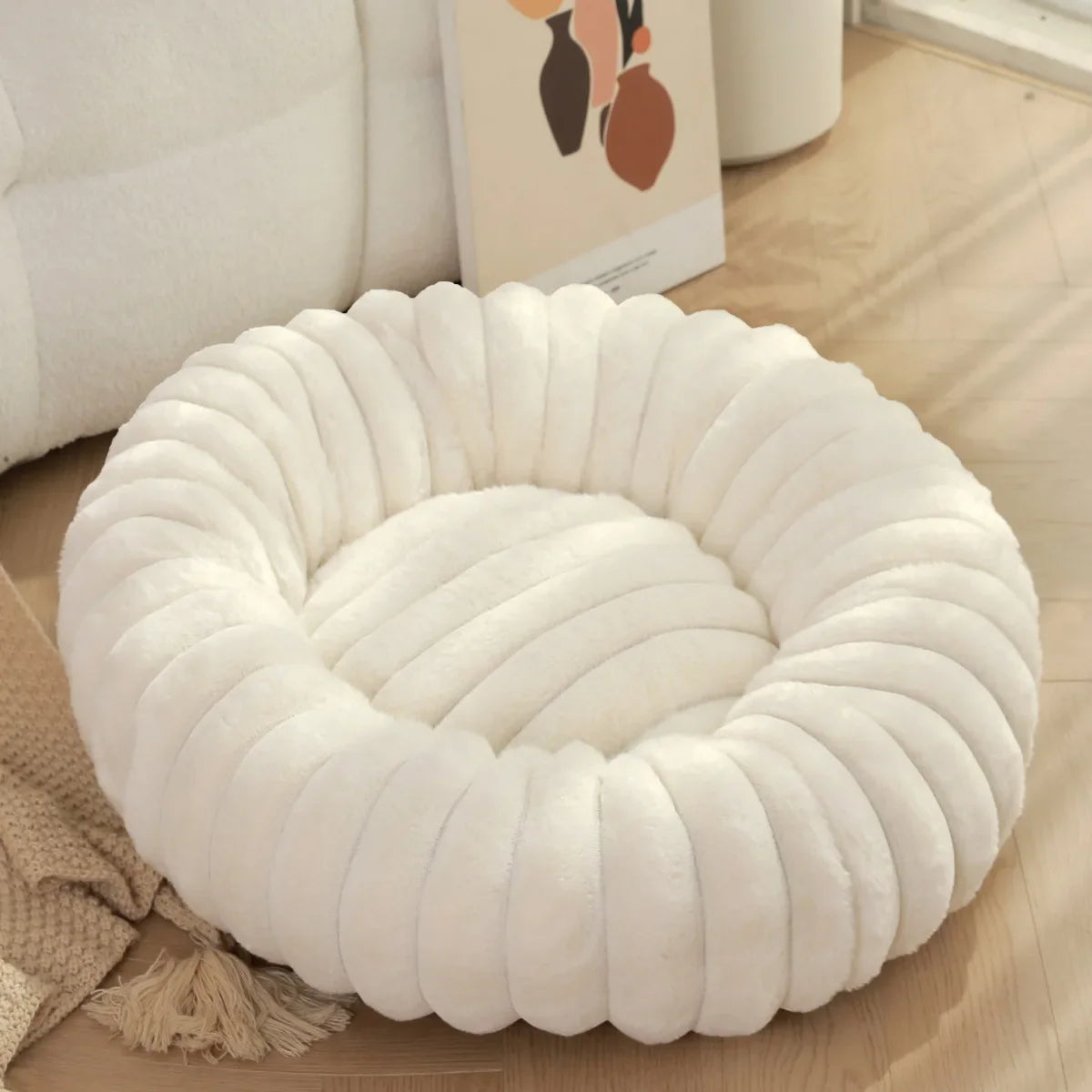 Corduroy Donut Hondenmand & Kattenmand – Zachte Fluffy Huisdiermand