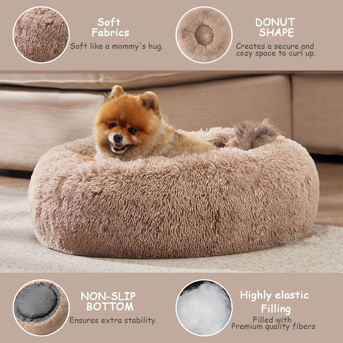 Donut Hondenmand & Kattenmand – Fluffy Anti-Stress Huisdierbed