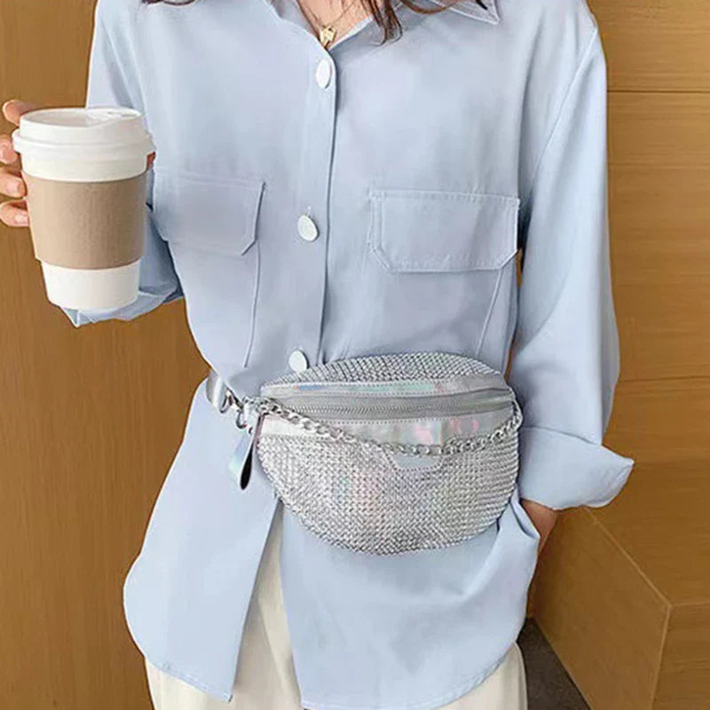 Glitter Schoudertas & Heuptas โ Zilver | Dames Crossbody Bag