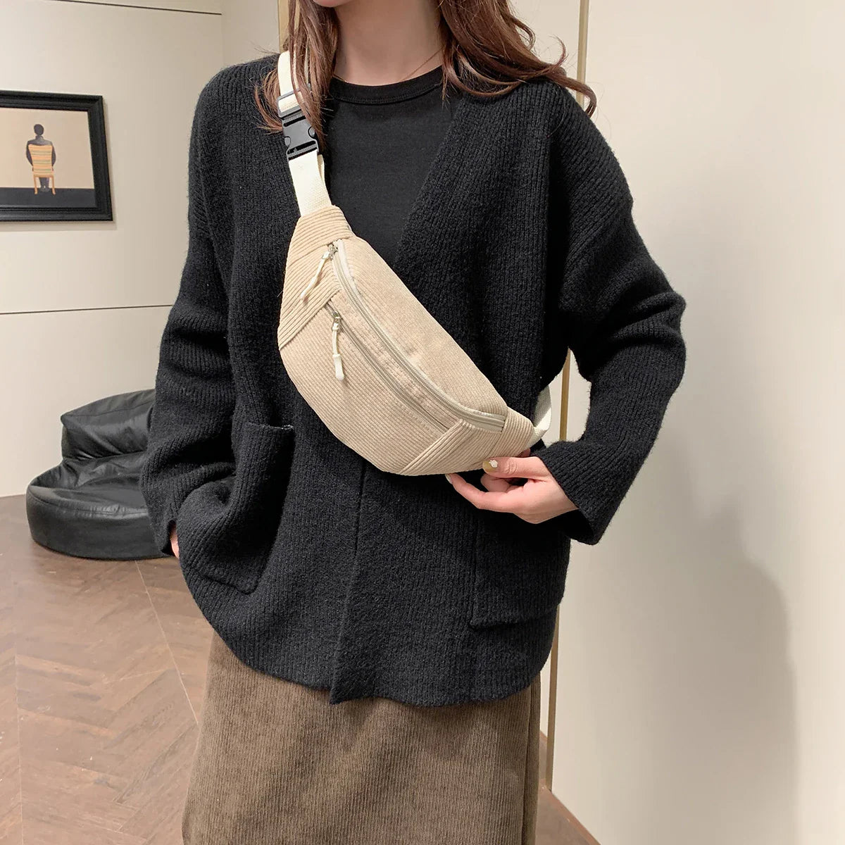 Corduroy Heuptas – Trendy Crossbody Tas voor Dames