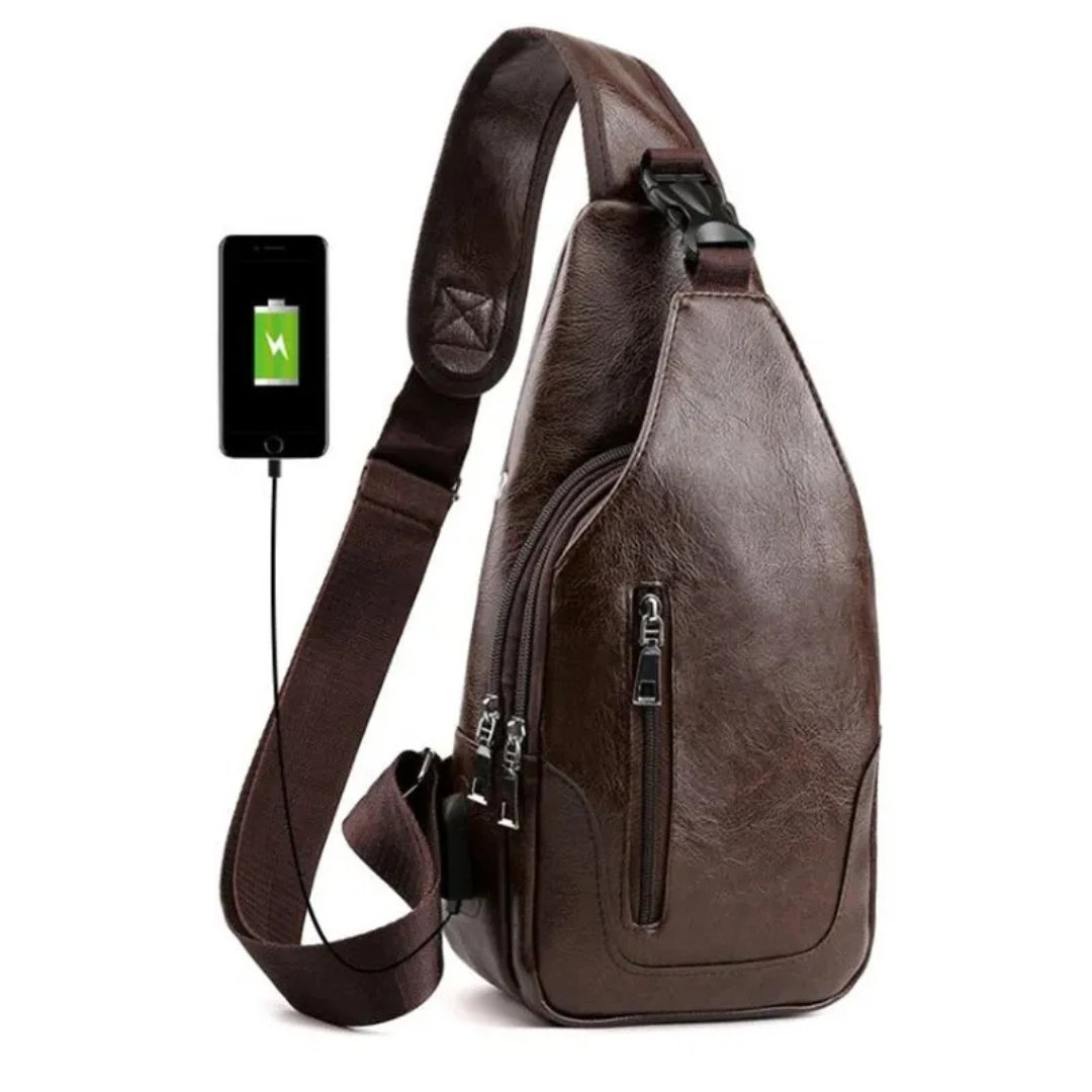 Luxe Leren Crossbody Tas – USB-Oplaadpoort & Anti-Diefstal Ontwerp