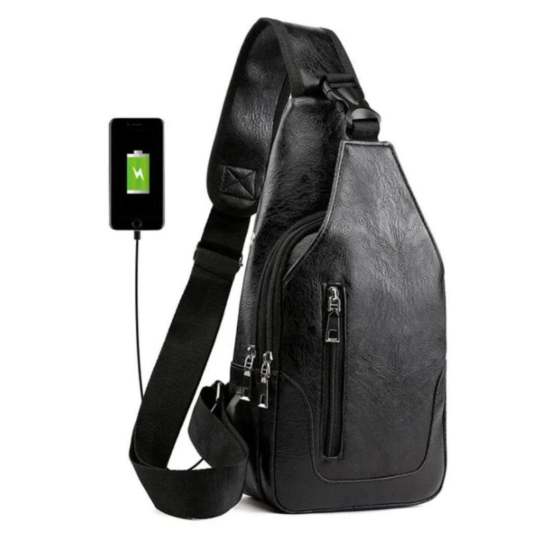 Luxe Leren Crossbody Tas – USB-Oplaadpoort & Anti-Diefstal Ontwerp