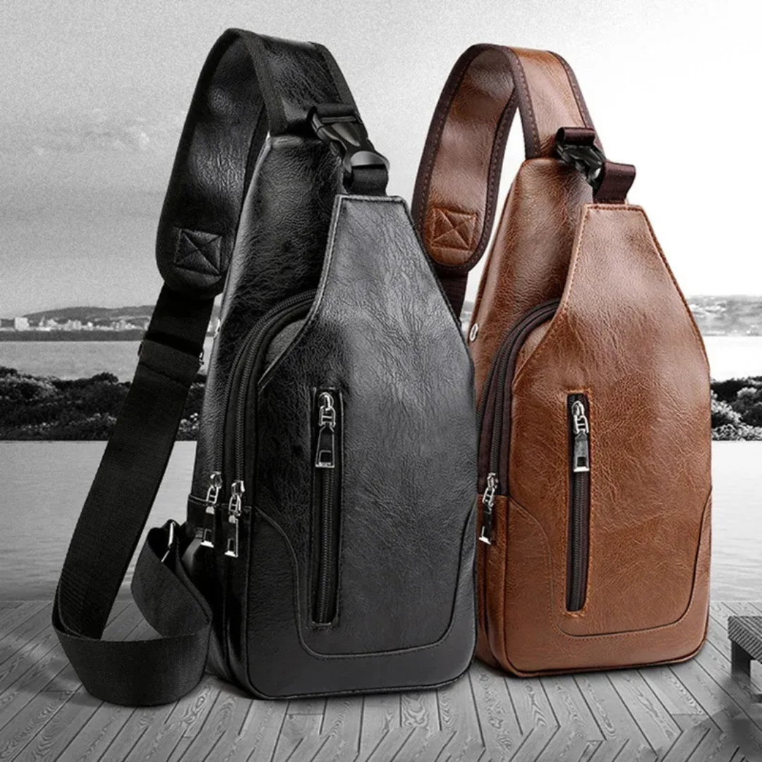 Luxe Leren Crossbody Tas – USB-Oplaadpoort & Anti-Diefstal Ontwerp