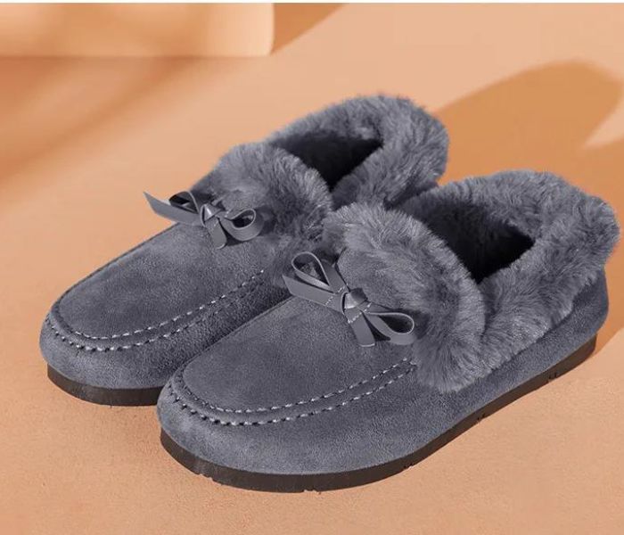 Dames Moccasin Pantoffels – Warme Bont Slippers met Strik en Antislip Zool in Meerdere Kleuren