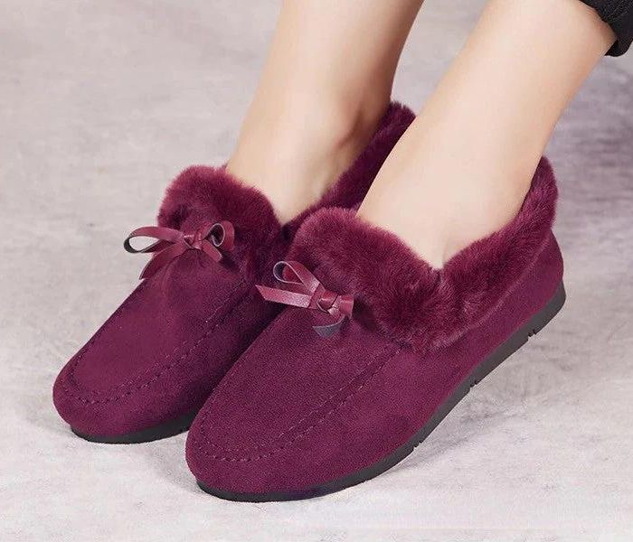 Dames Moccasin Pantoffels – Warme Bont Slippers met Strik en Antislip Zool in Meerdere Kleuren