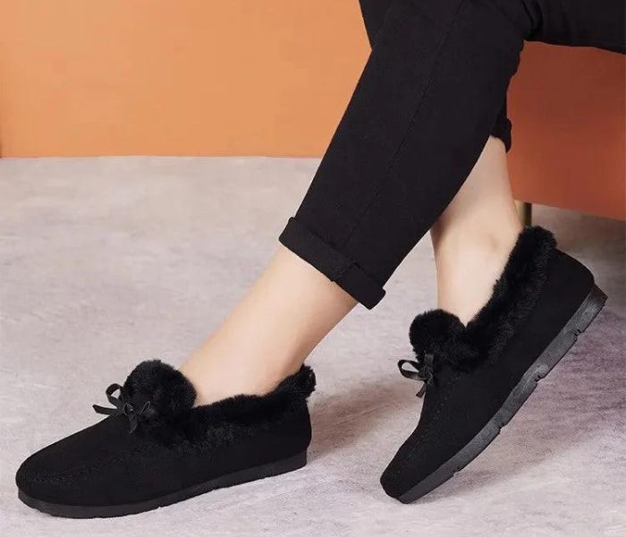 Dames Moccasin Pantoffels – Warme Bont Slippers met Strik en Antislip Zool in Meerdere Kleuren