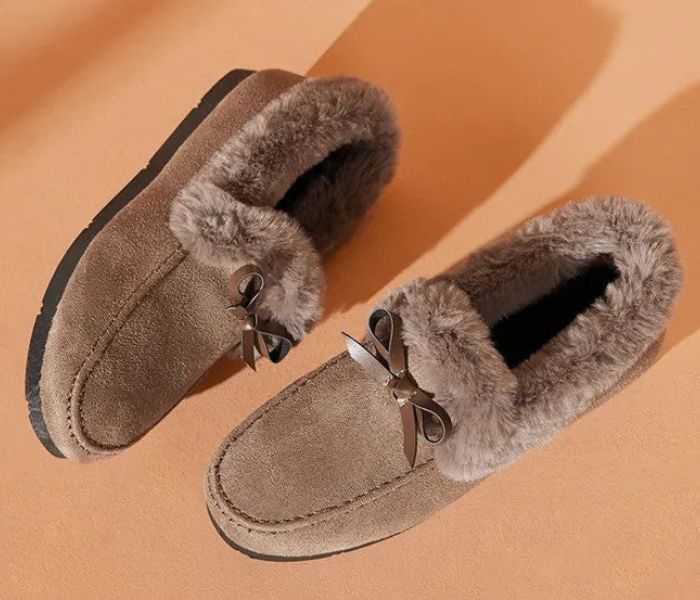 Dames Moccasin Pantoffels – Warme Bont Slippers met Strik en Antislip Zool in Meerdere Kleuren