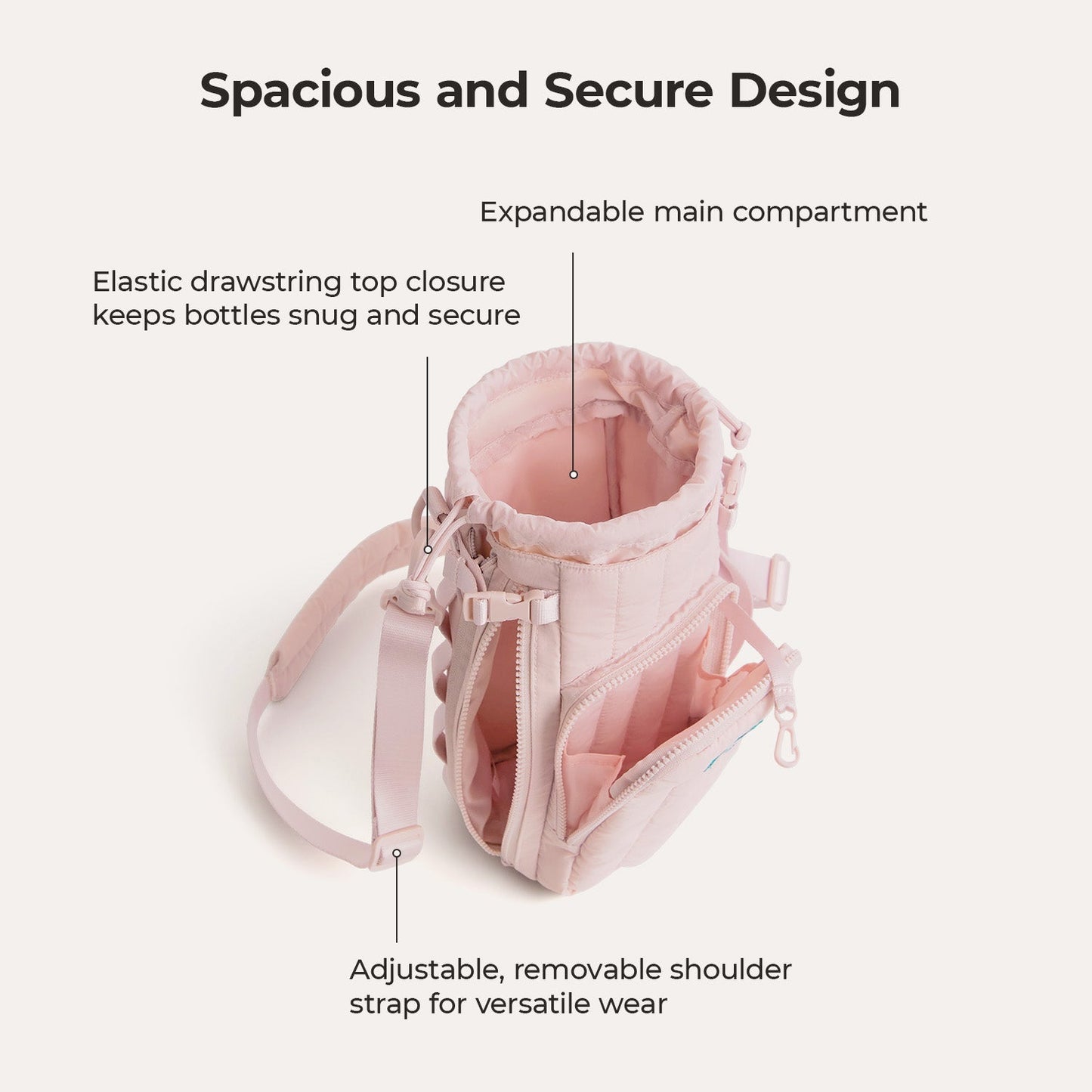 Roze Waterfles Draagtas – Verstelbare Crossbody voor Sport, Reizen & Outdoor