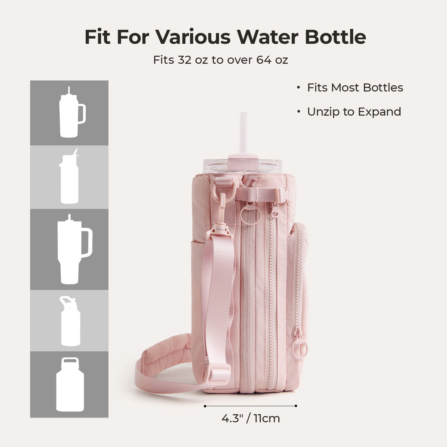 Roze Waterfles Draagtas – Verstelbare Crossbody voor Sport, Reizen & Outdoor