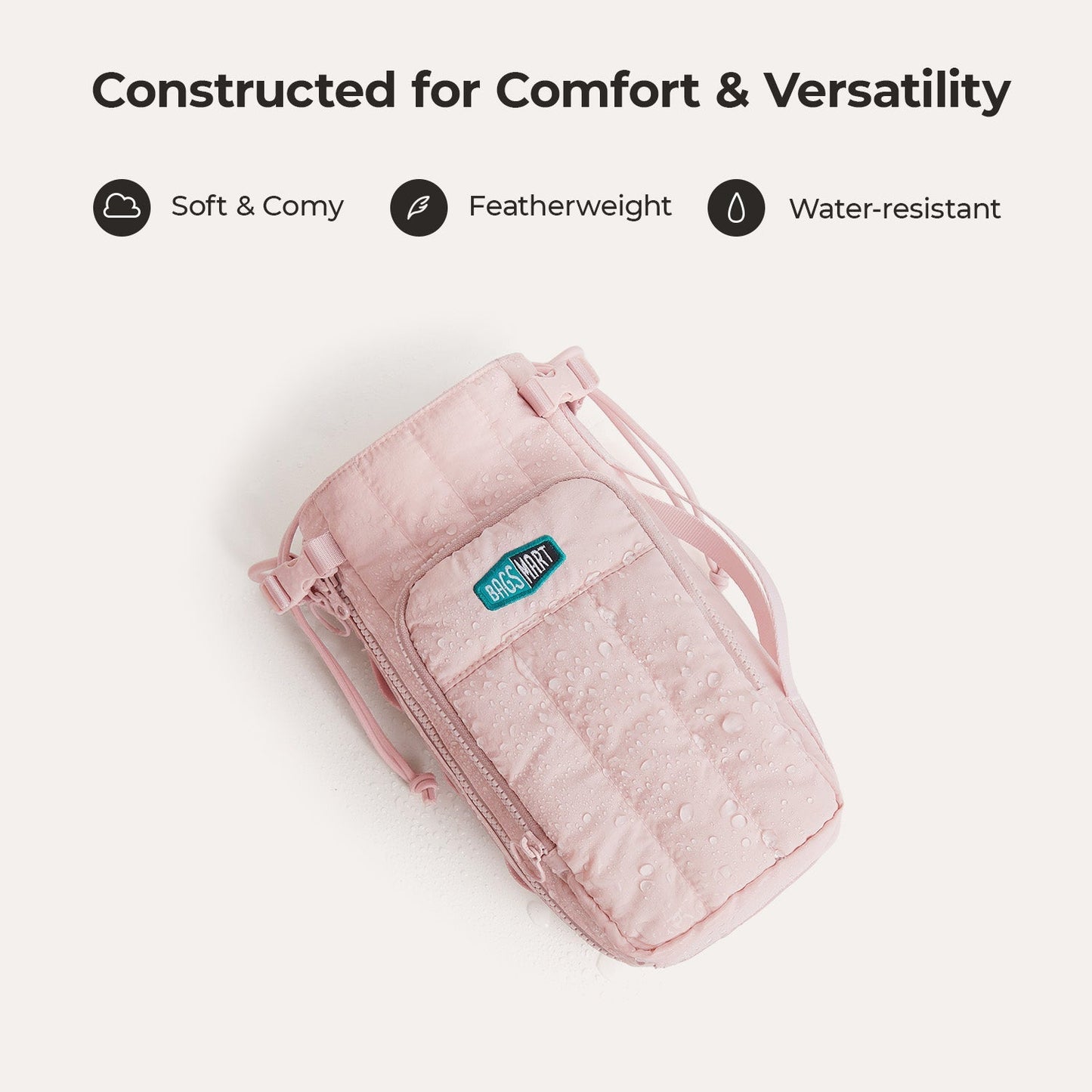 Roze Waterfles Draagtas – Verstelbare Crossbody voor Sport, Reizen & Outdoor