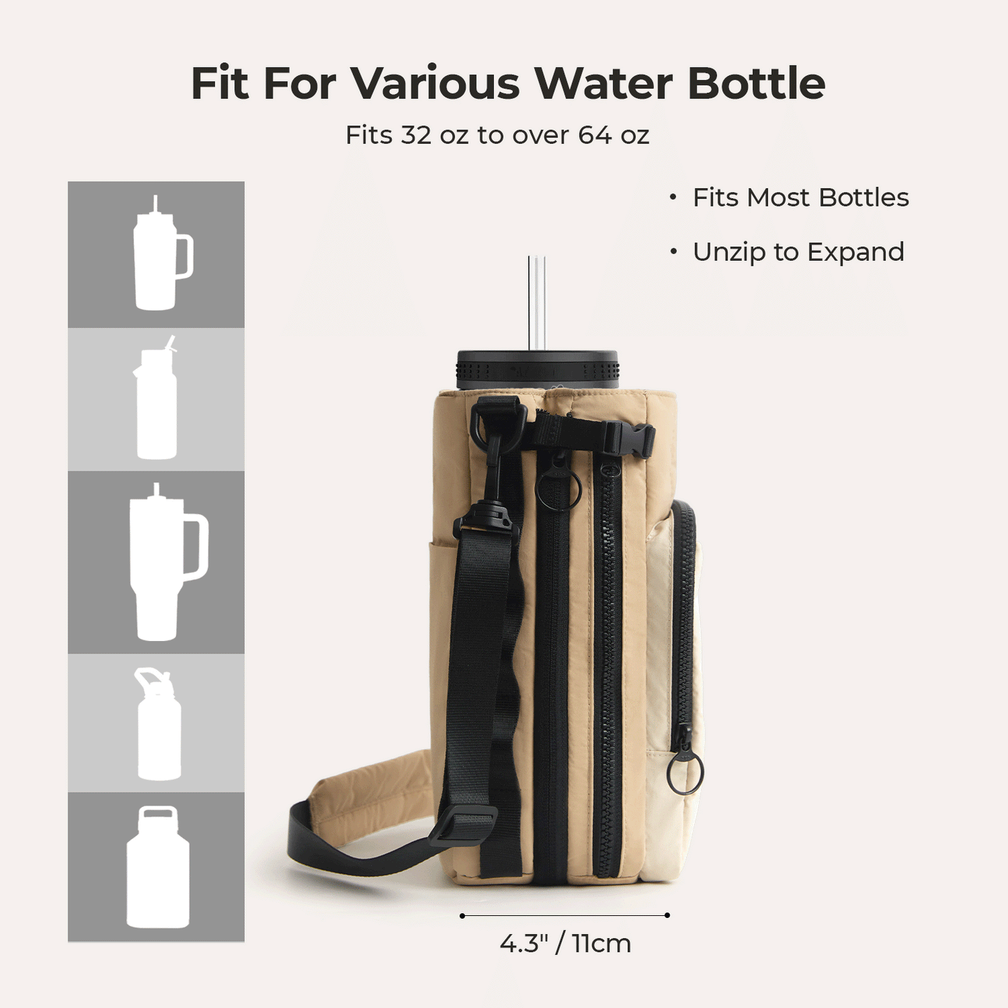 Roze Waterfles Draagtas – Verstelbare Crossbody voor Sport, Reizen & Outdoor