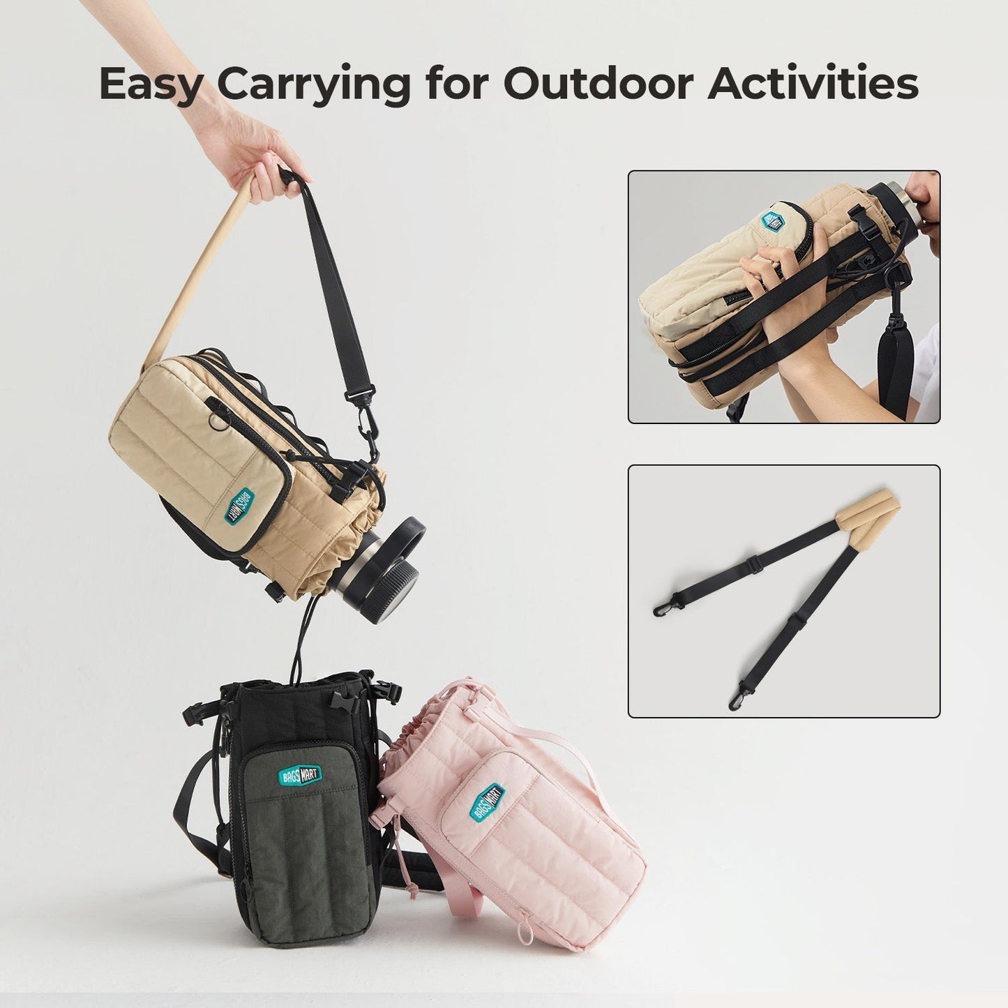 Roze Waterfles Draagtas – Verstelbare Crossbody voor Sport, Reizen & Outdoor