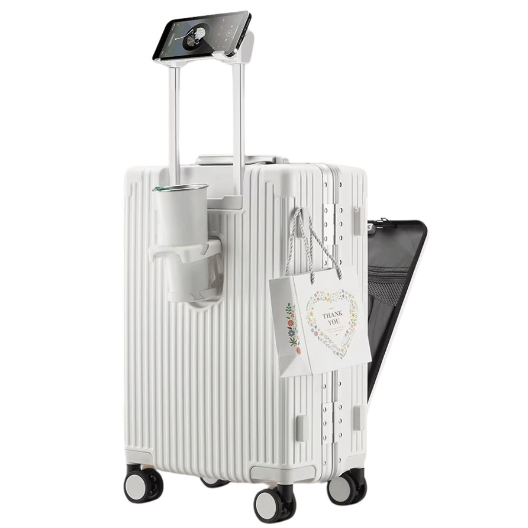 Slimme Handbagage Koffer – Harde Trolley met 360° Wieltjes & Extra Opbergvakken