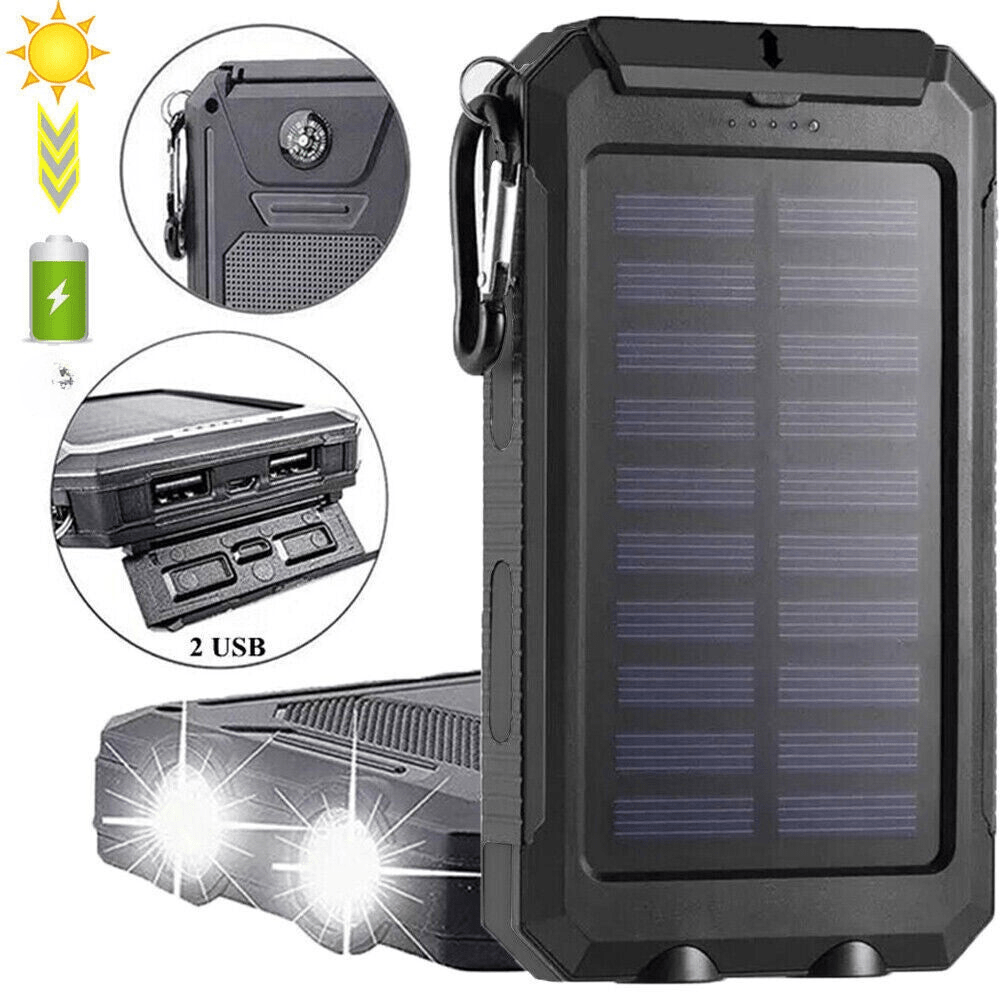 Solar Powerbank – 20.000mAh Draagbare Oplader met Zonnepaneel & LED Lamp